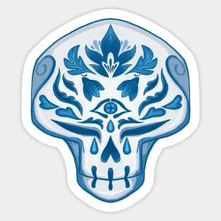 Blue Floral Skull Sticker